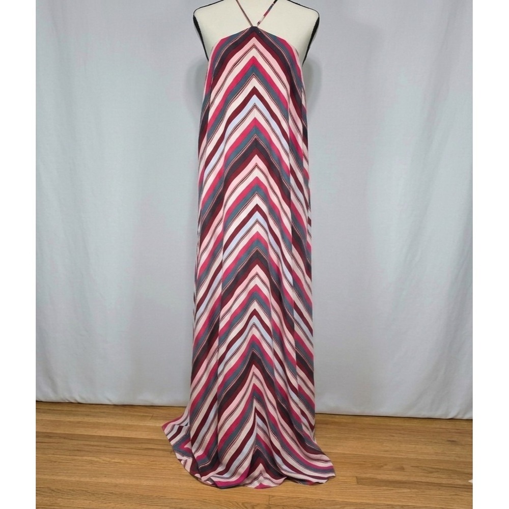 LOFT Womens Medium Chevron Striped Halter Maxi Dress NWT Cotton Lined Boho Pink